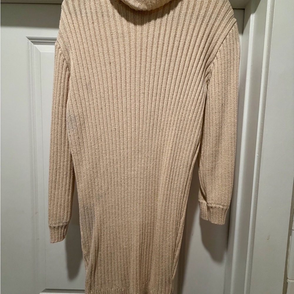 Fashion Nova Beige Ribbed Long Sleeve Dress